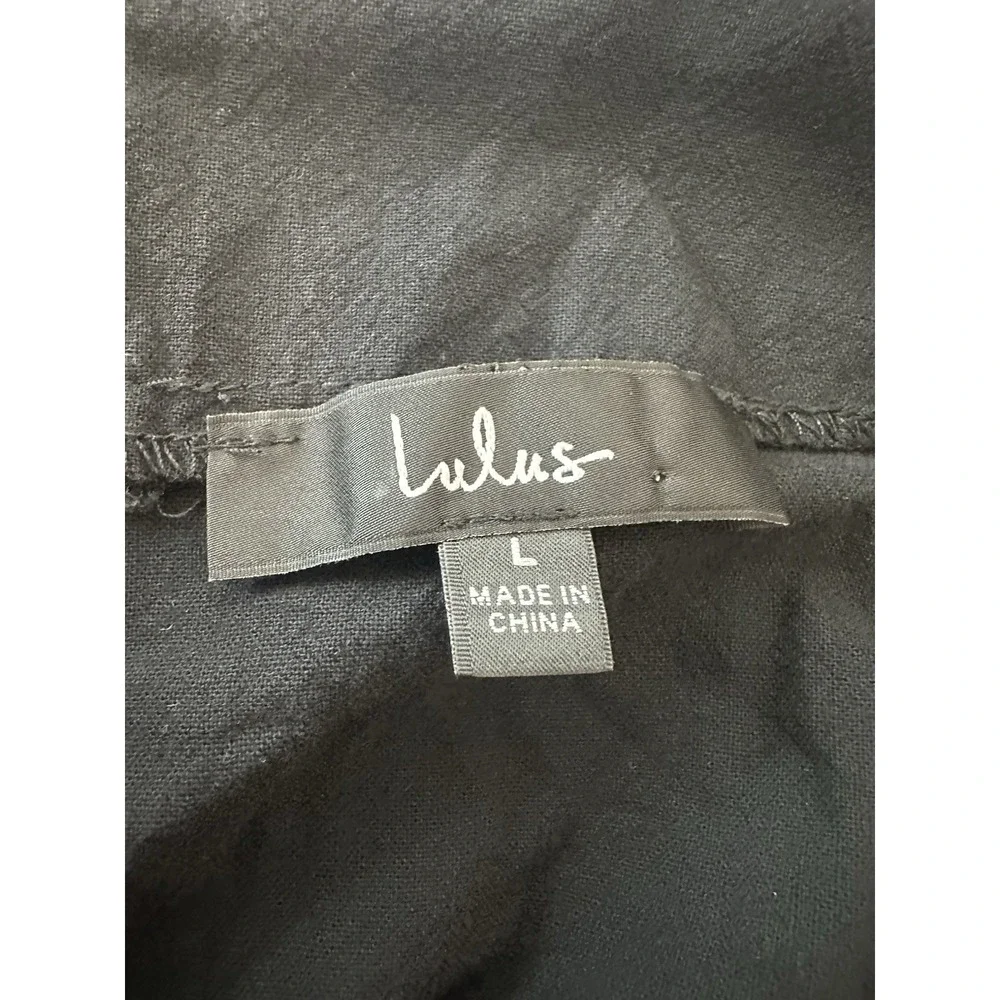 Lulu's   Overall Jumpsuit Women Large‎  Black Sleeveless Wide Leg Cotton Summer